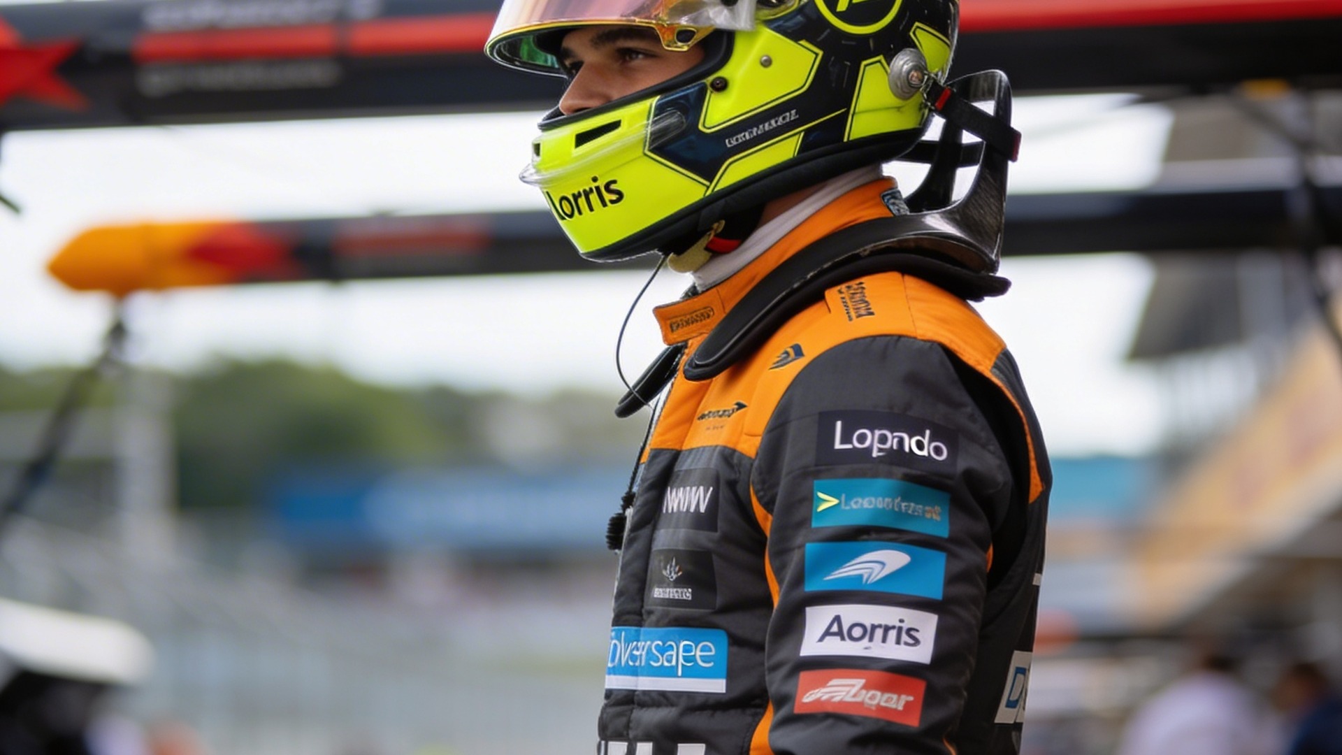 Helmet-on Formula 1 driver at grid start